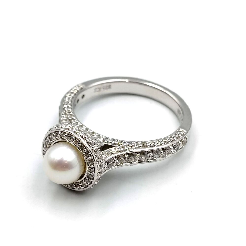 Jordan Klein Sterling Silver 925 Freshwater Pearl Cubic Zirconia Ring Sz 6